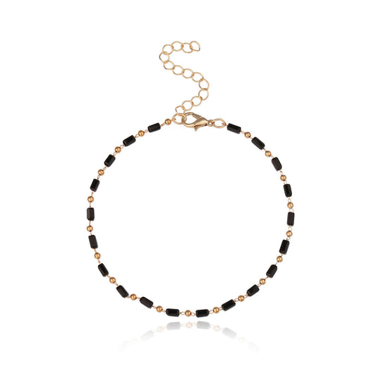 Jewelry fashion simple single-layer handmade chain anklet female black glass long bead beach anklet