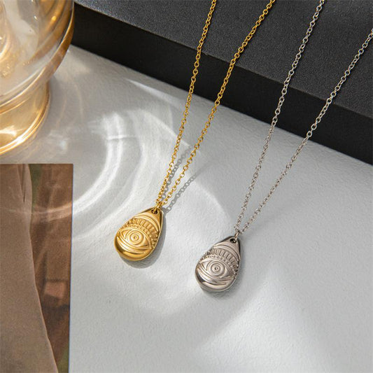 Drop Shape Metal Geometric Necklace Fashion Gold Plated Devil's Eye Clavicle Chain Niche Design