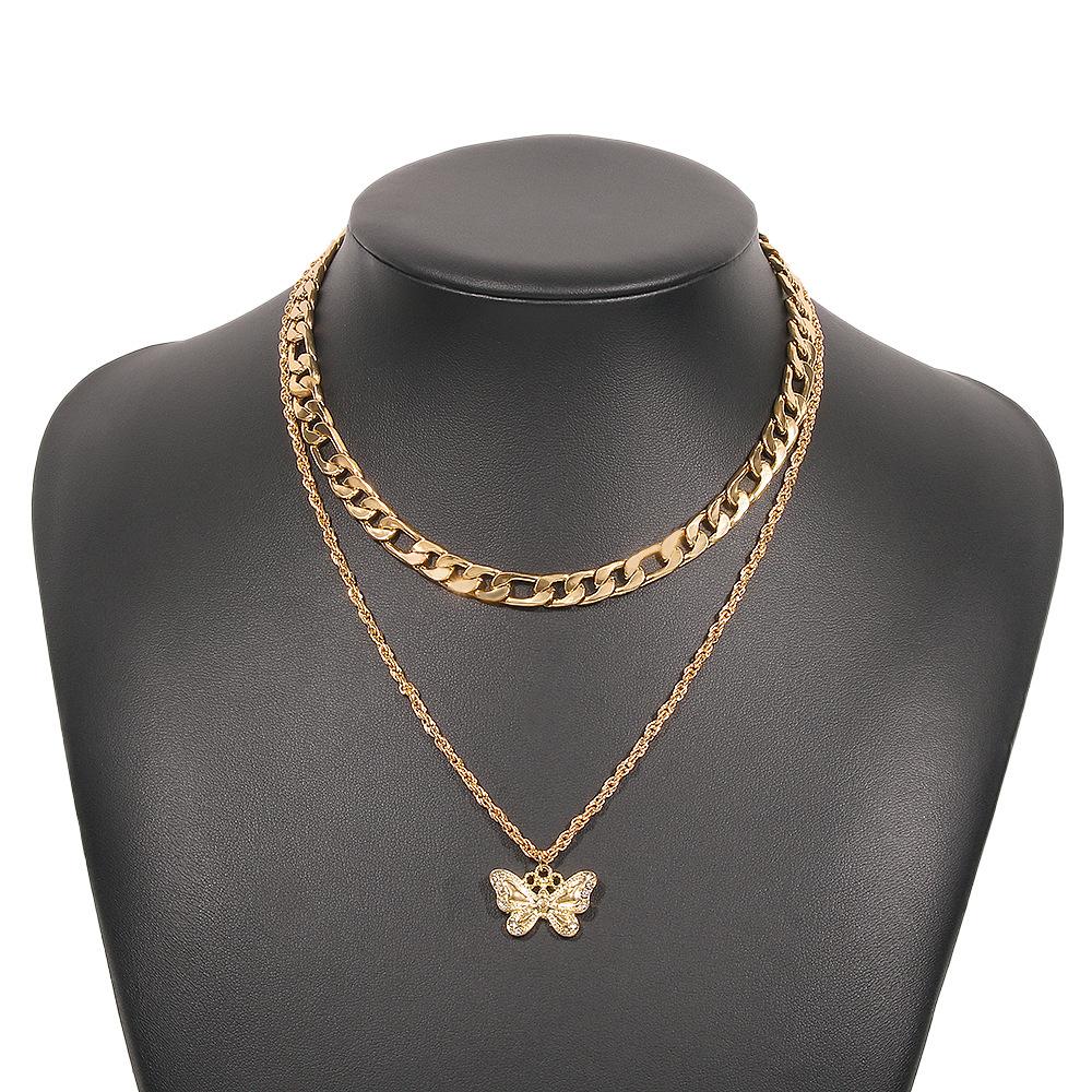 N918 Jewelry Metal Geometric Fashion Necklace Diamond Creative Retro Butterfly Pendant Necklace Women