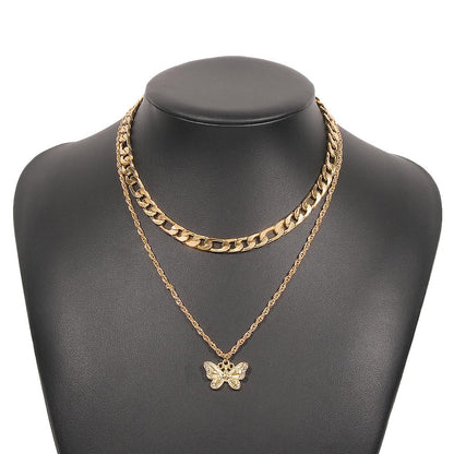 N918 Jewelry Metal Geometric Fashion Necklace Diamond Creative Retro Butterfly Pendant Necklace Women