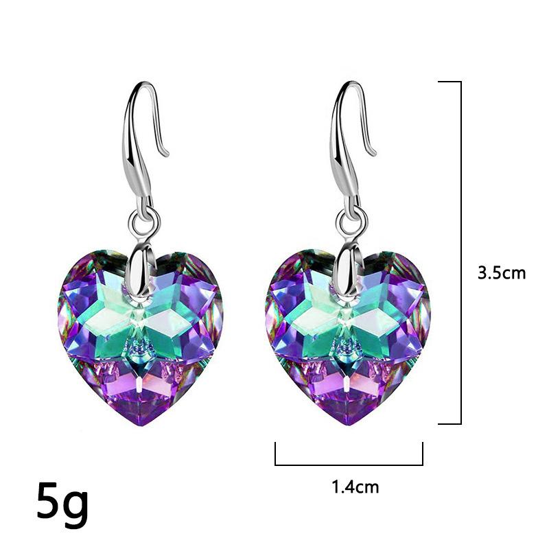 Ocean Star Love Pendant Earrings Female Crystal Tourmaline Earrings Peach Heart Rhinestone Earrings Gift