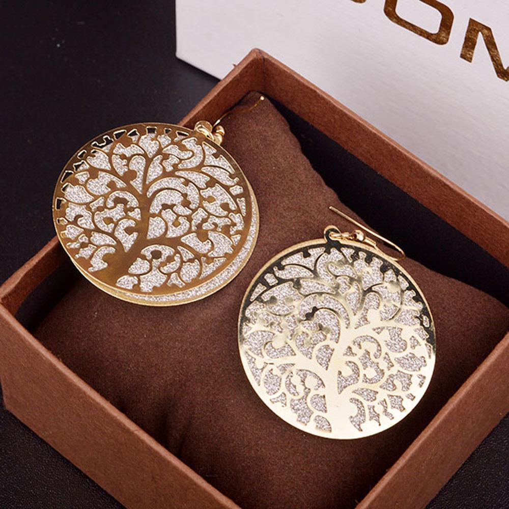 Fashion boutique earrings hollow tree of life frosted earrings women's metal disc earrings girls heart