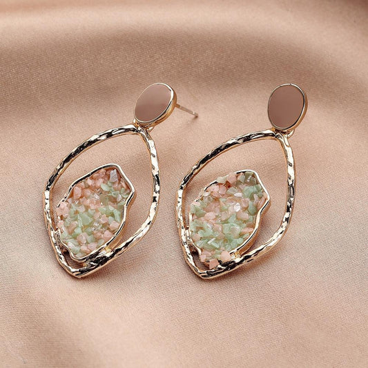 Light luxury leaf hollow out broken diamond drop oil earring temperament small fresh earring personality simple earrings jewelry