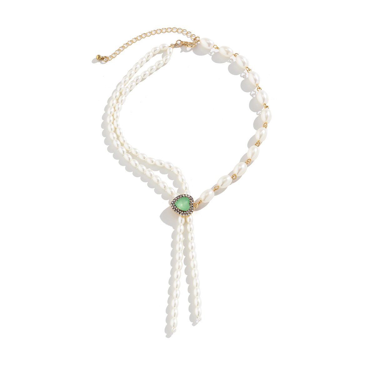 Jewelry temperament retro asymmetric imitation pearl tassel necklace female simple heart-shaped micro-inlaid necklace
