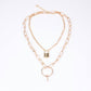 Jewelry Personality Punk Pop Double Layer Necklace Copper Ring Lock Pendant Necklace
