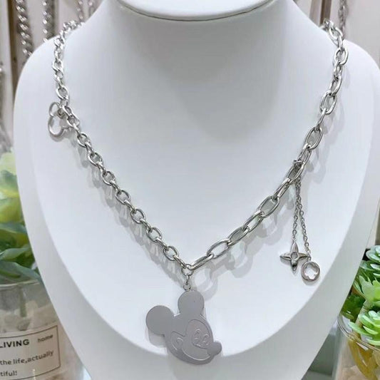 Mickey Mouse Titanium Steel Double Layer Necklace Women's National Trend Alphabet Hip Hop Pendant Frosty Sweater Chain Jewelry
