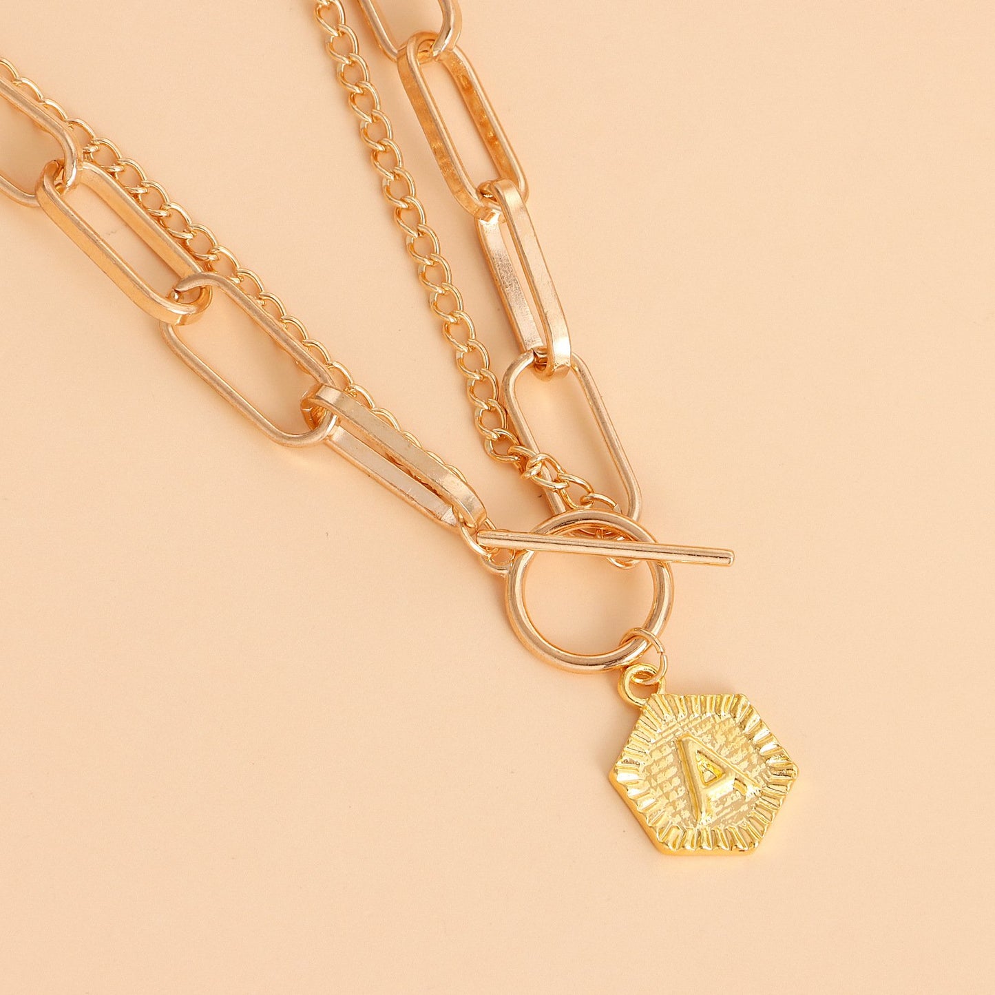 Necklace Explosive Accessories Exaggerated Punk Metal Cuban Chain Necklace Light Luxury Letter A Double Necklace Female
