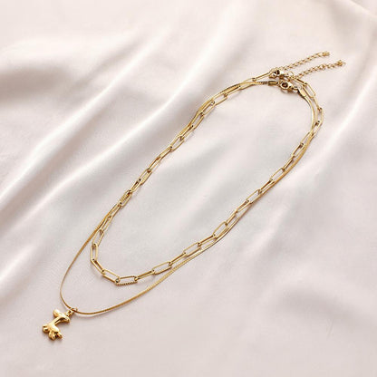 Ins fashion stainless steel balloon dog double-layer pendant titanium steel trend super cool Mori collarbone necklace female