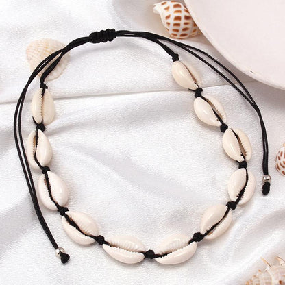 Ornament Sea Shell Hand Woven Stretchable Necklace Hawaiian Beach Shell Choker