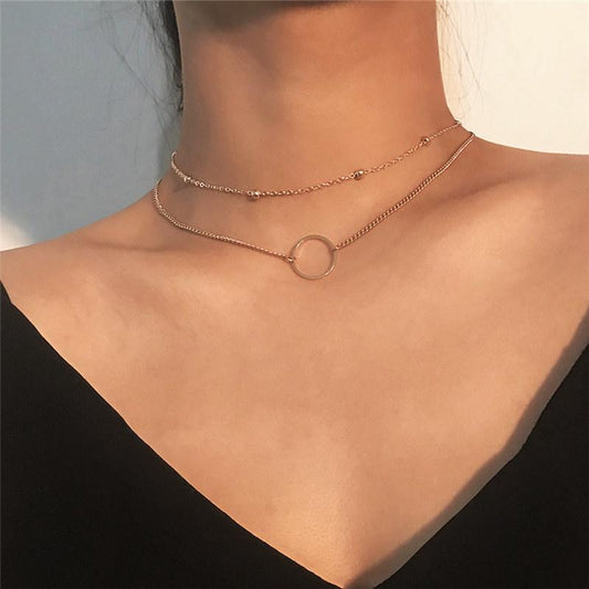 Jewelry Simple Chain Bead Chain Ring Pendant Necklace Female Fashion Short Simple Alloy Necklace