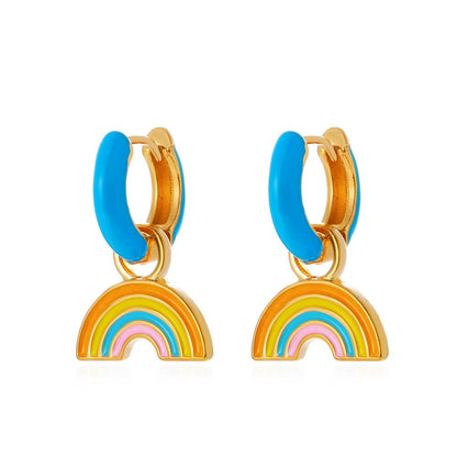 Retro temperament color earrings ins cute rainbow earrings earrings simple alloy dripping oil earrings