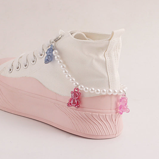 Jewelry Xiaoxiang imitation pearl candy color bear shoe chain accessories women's shoes decoration does not fade