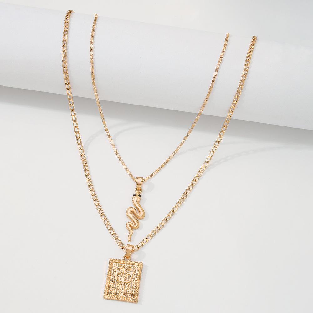 N9679 Popular Accessories Geometric Snake Element Square Necklace Simple Temperament Retro Necklace