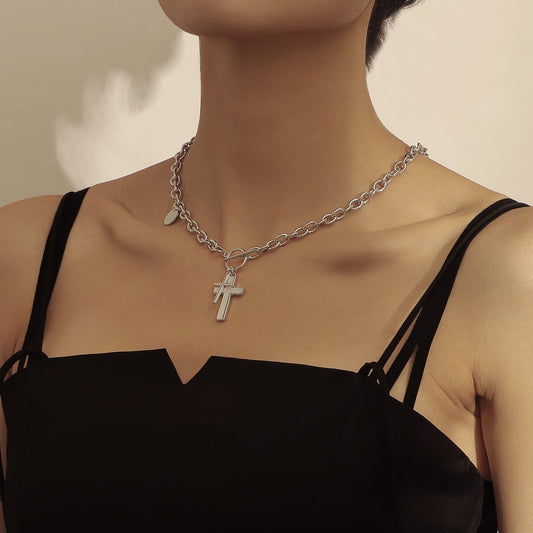 Explosive punk double cross white mother-of-pearl pendant necklace hot girl clavicle chain high-end sense light luxury