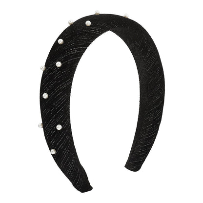 F4978 wide-brimmed retro pure color sponge imitation pearl headband female high skull top internet celebrity simple velvet headband