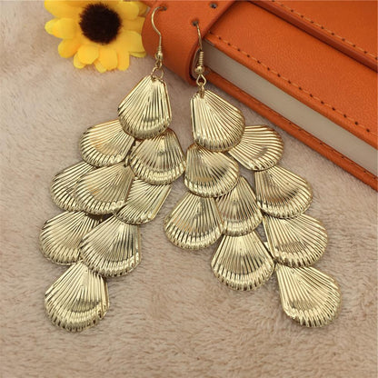 Indian Baroque Scallop Metal Sequin String Long Ladies Earring Night Exaggerated Earrings Jewelry