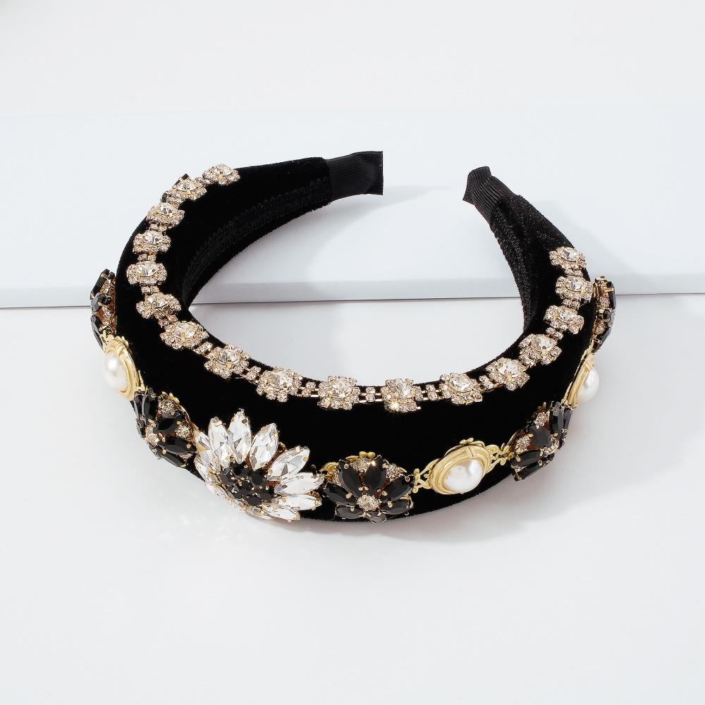 F3625 Baroque heavy industry hair hoop palace exaggerated thick sponge head hoop full of diamond flower temperament hair accessories