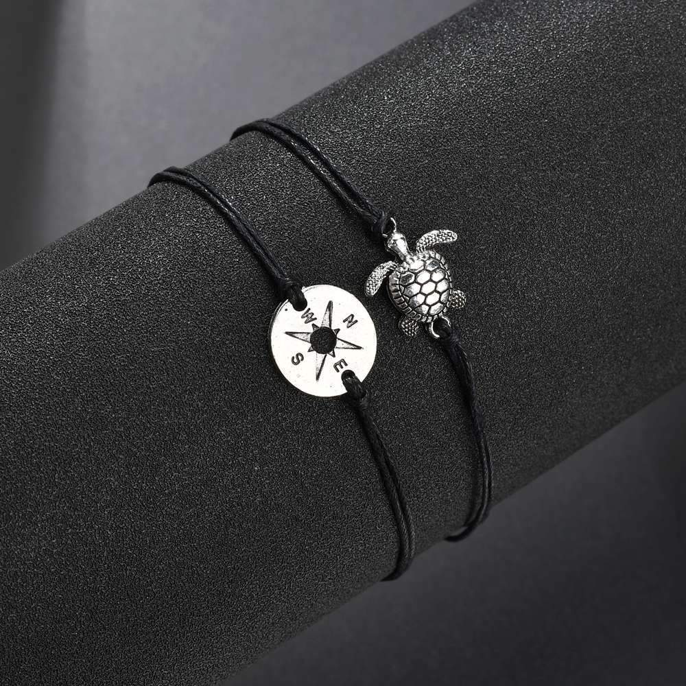 Jewelry Retro Fashion Simple Cord Weaving Bracelet Turtle Compass Anklet Female