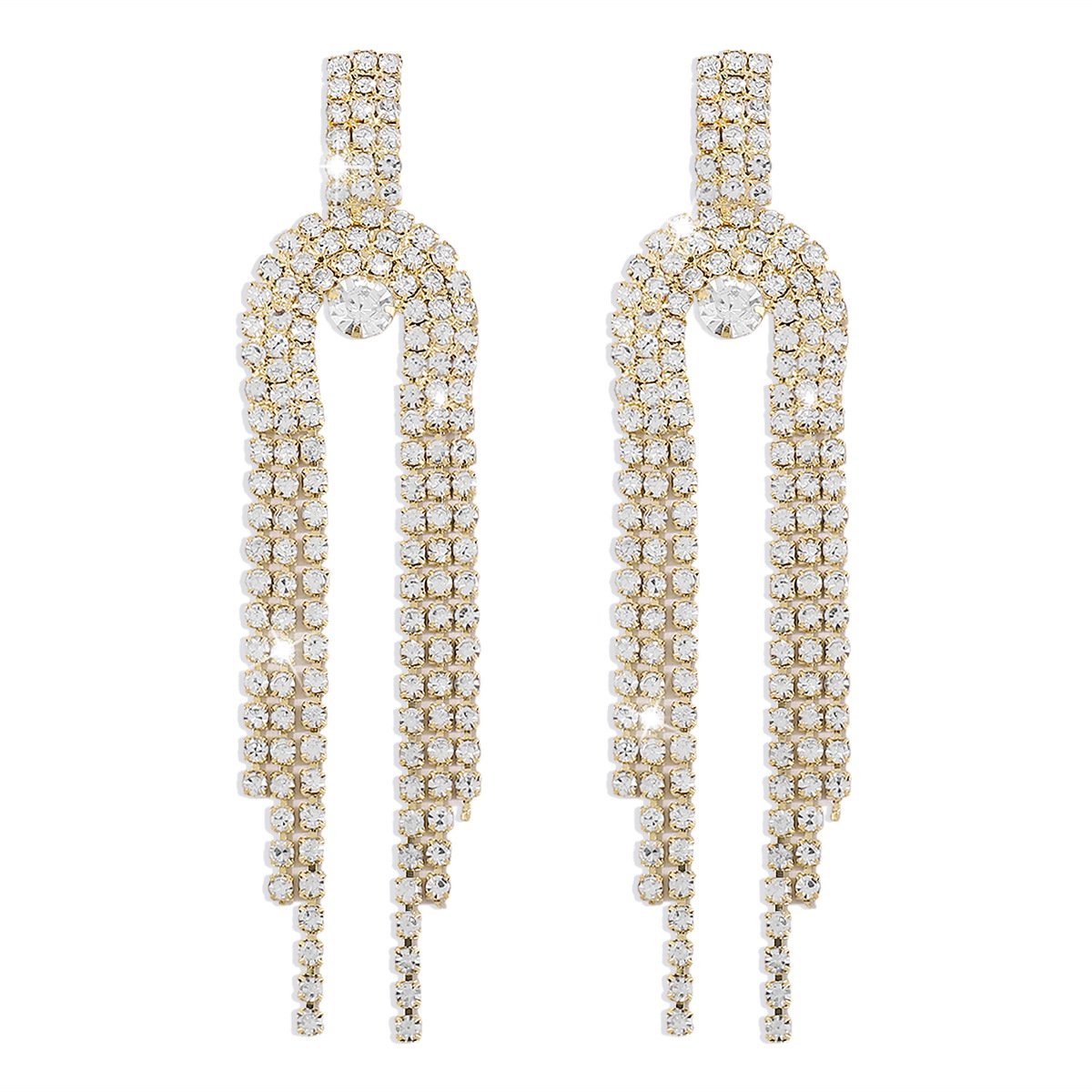 E1539 Exaggerated U-shaped Rhinestone Earrings Fairy Flow Su Earrings Personality Long Style Light Luxury Earrings Women