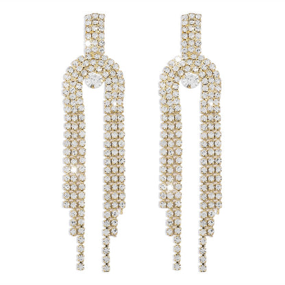 E1539 Exaggerated U-shaped Rhinestone Earrings Fairy Flow Su Earrings Personality Long Style Light Luxury Earrings Women