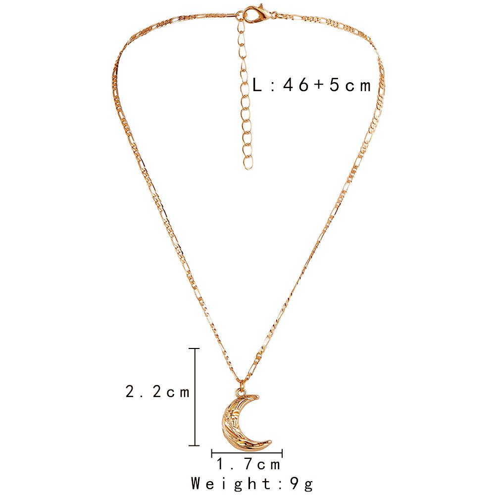 Fashion personality design sense niche metal 3D three-dimensional moon pendant necklace crescent moon necklace clavicle chain female