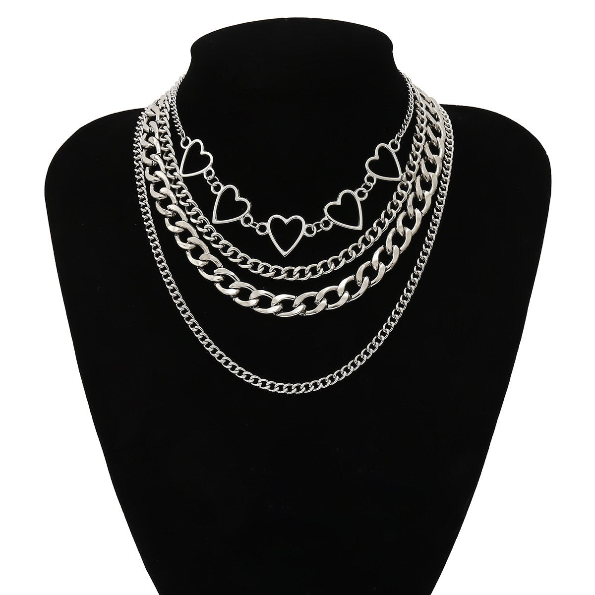 Jewelry Hip Hop Punk Chain Multilayer Necklace Female Simple Versatile Peach Heart Set Necklace