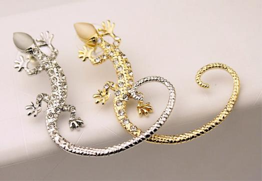 Popular Night Ear Clip Shiny Rhinestone Rose Gold Exaggerated Gecko Lizard Earring Popular Earrings