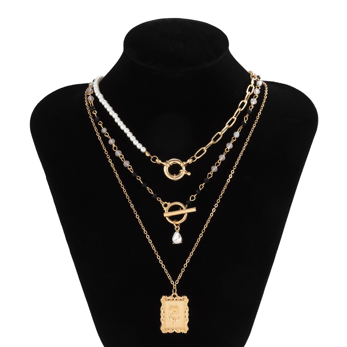 Fashion street shooting millet grain pearl ot buckle necklace female sweet cool metal rose tag pendant