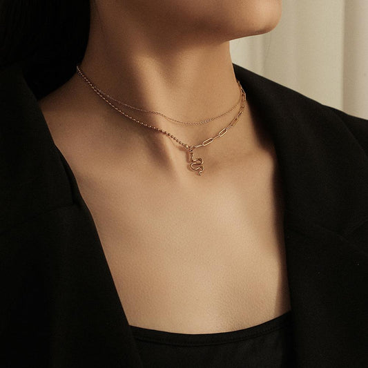 Simple fashion stainless steel double-layer necklace niche temperament small snake pendant summer necklace jewelry