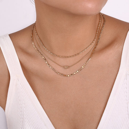 N1363 Fashion Stacked Hip-Hop Necklace Simple Multilayer Love Cross Chain Geometric Necklace