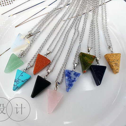 Creative Jewelry Multicolor Triangle Pendant Crystal Necklace Natural Stone Clavicle Chain Necklace