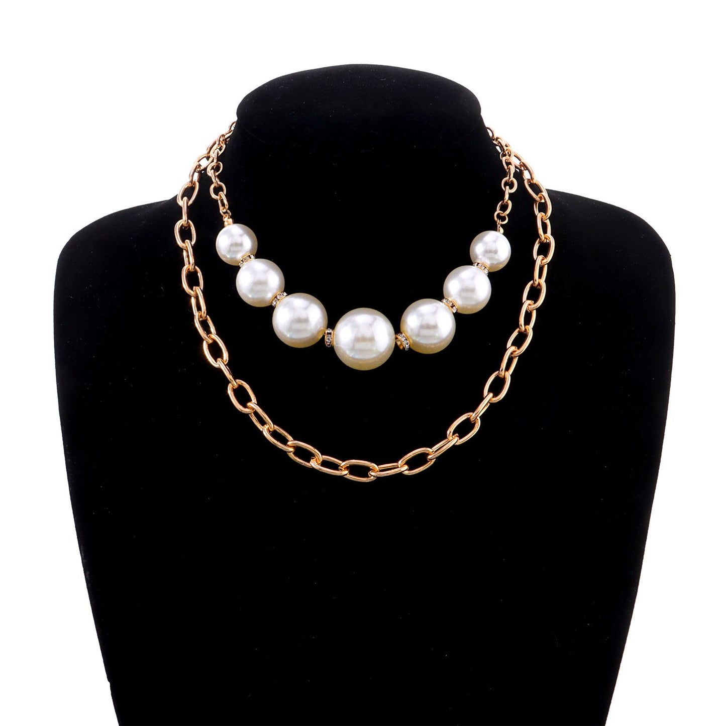 Jewelry diamond-studded large pearl multi-layer necklace female personality retro exaggerated punk chain necklace