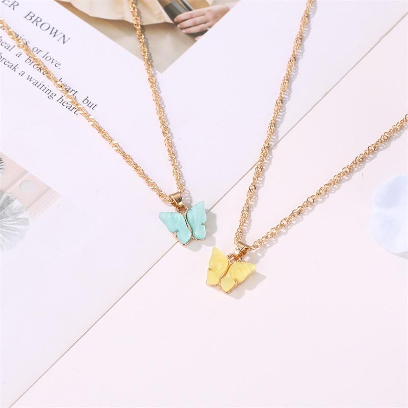 Sweet Butterfly Necklace Acrylic Colorful Sweet Beauty Women's Versatile Clavicle Chain Personality Net Red Trendy Necklace