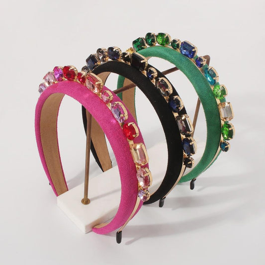 F364 Geometric Hair Dress Glass Diamond Flannel Candy Color Simple Headband Girly Temperament Age-Reducing Headwear