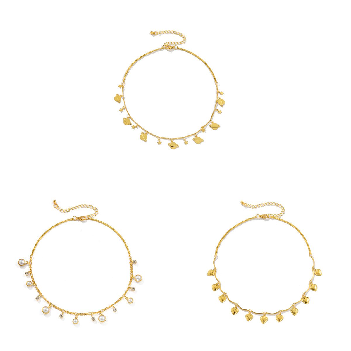 Jewelry Baroque Niche Pearl Love Pendant Necklace Retro Creative Planet Chain Necklace