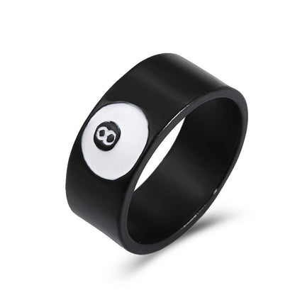 Billiard black 8 ring with the same metal geometric ring ins personality retro couple jewelry