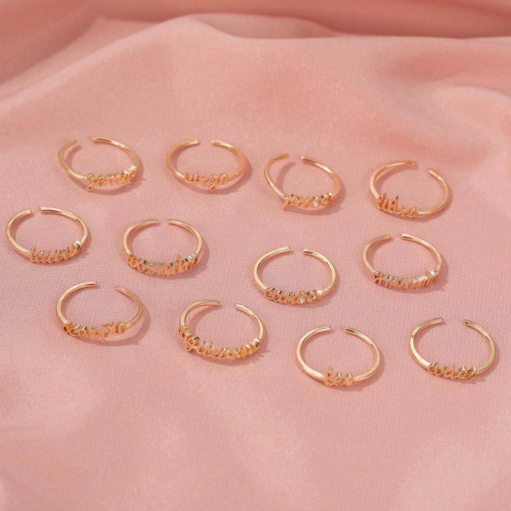 Jewelry Personality Simple Twelve Constellation Ring Alphabet Ring Ladies Open Index Finger Single Ring