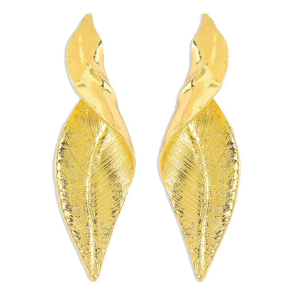 E1945ZA Geometric Irregular Distorted Leaf Earrings Exaggerated Cold Alloy Temperament Earrings Female