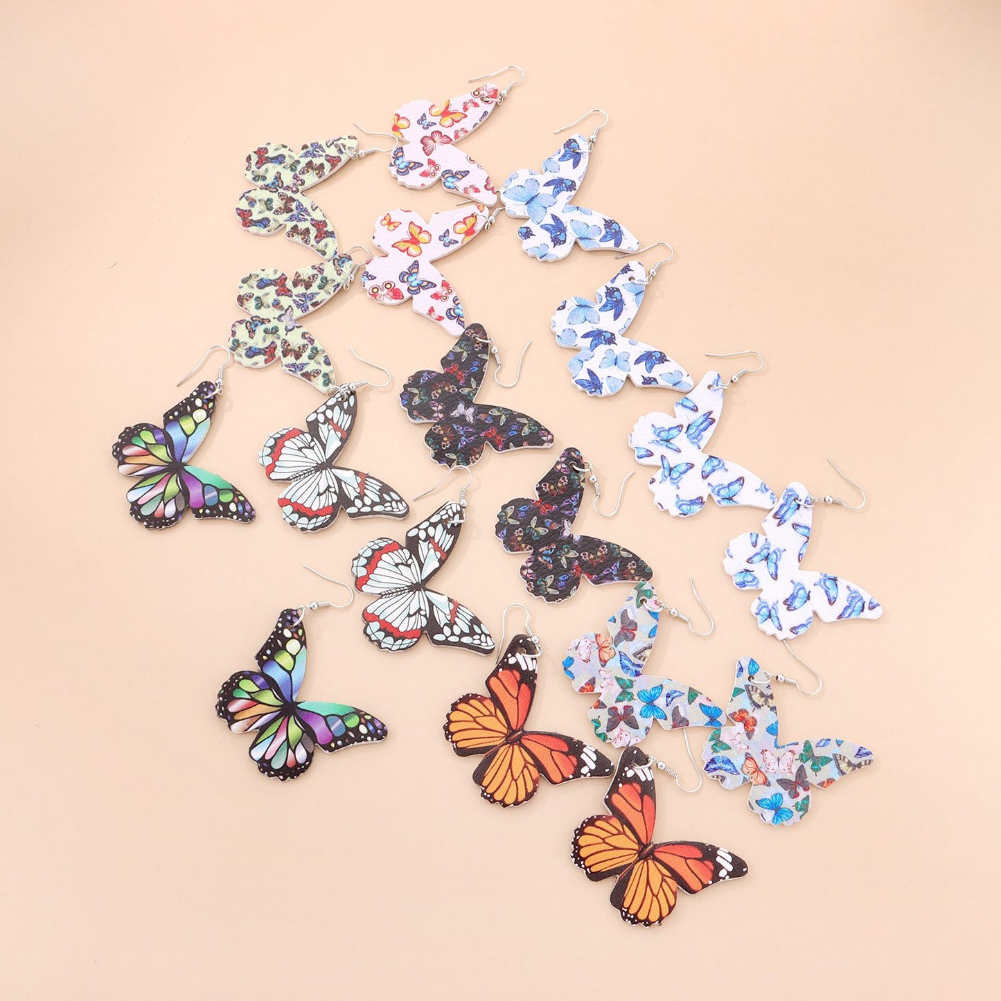 Jewelry double-sided printing butterfly leather earrings women's fashion ear hook combination earrings