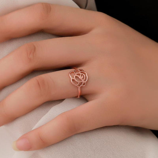 Fashion Jewelry Temperament Rose Gold Rose Ladies Ring Hollow Opening Single Ring