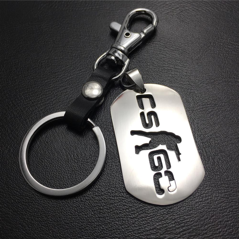 Anime Game CSGO Counter Strike Stainless Steel Pendant Leather Keychain Dog Buckle Waist Hanging Waist Decoration