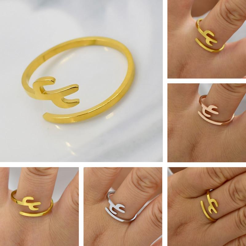 Titanium steel jewelry simple personality opening cactus ring female