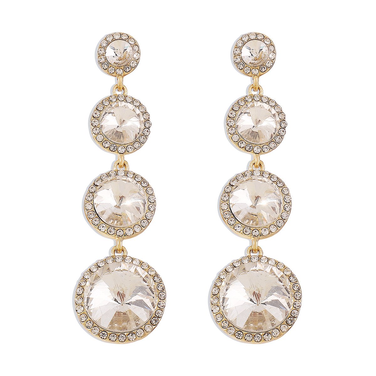 E156 Niche Light Luxury Palace Earrings Round Rhinestone Temperament Earrings Dinner Party Long Exaggerated Earrings Women