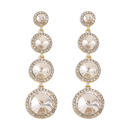 E156 Niche Light Luxury Palace Earrings Round Rhinestone Temperament Earrings Dinner Party Long Exaggerated Earrings Women