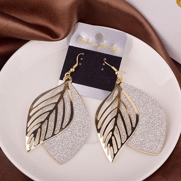 Casual Elements Multi-level Hollow Leaf Frosted Earrings High Quality Ladies Earrings Accessories