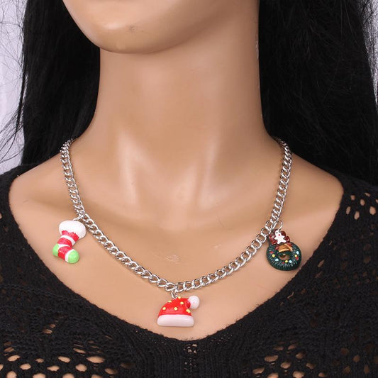 Autumn Winter Christmas Ornament Resin Santa Claus Series Pendant Necklace Sweater Chain