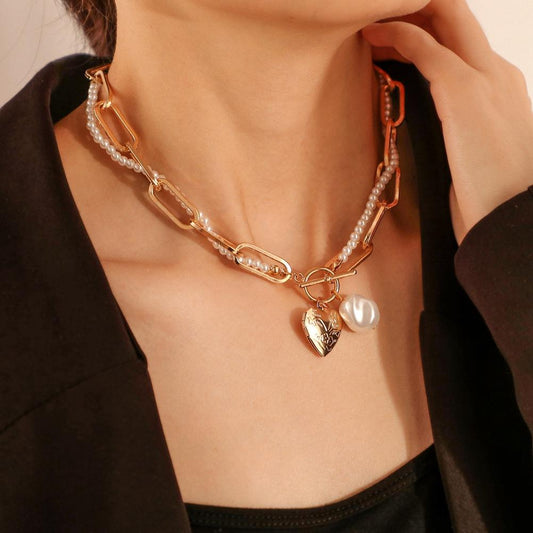Dongdaemun Metal Love Pearl Pendant Creative Can Open Heart Box Mix and Match Chain Necklace