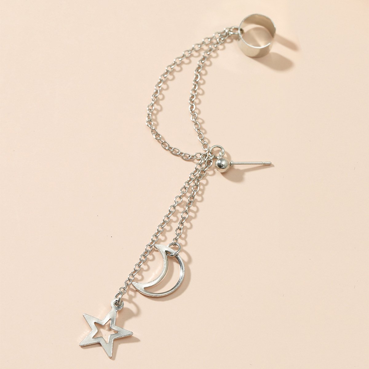 Simple temperament long chain earrings ins cold star moon ear clip one-piece non-hole earrings female