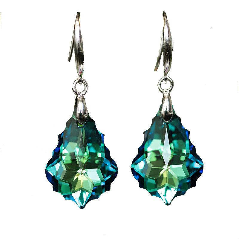 Fashion Baroque Leaf Dangle Earrings Women Silver Plated Pin Austrian Crystal Tourmaline Maple Leaf Earrings Jewelry