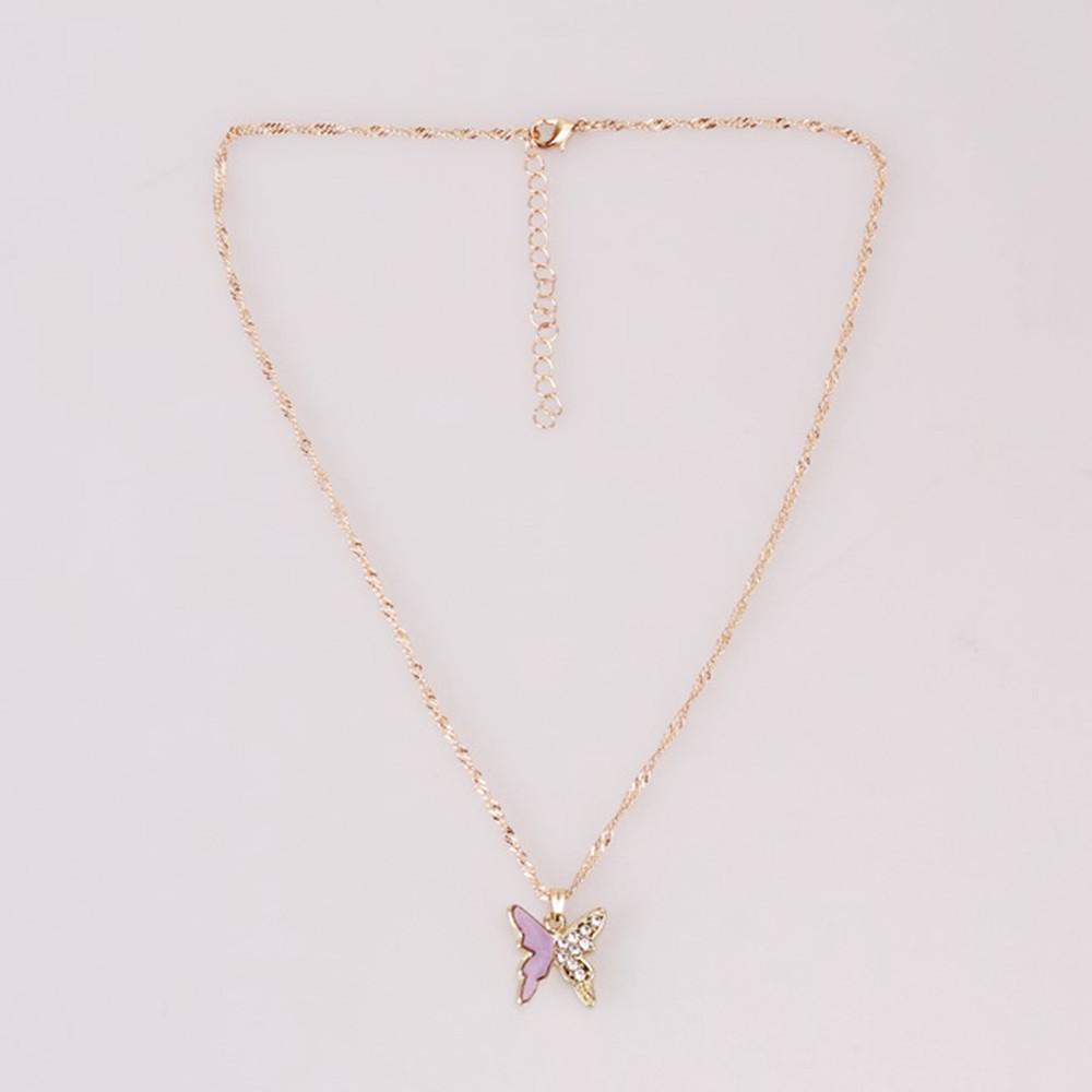Dongdaemun Temperament Rhinestone Butterfly Necklace Metal Drip Oil Necklace Women's Versatile Necklace Clavicle Chain